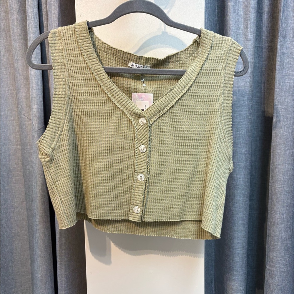Waffle Knit Button-Down Tank Top